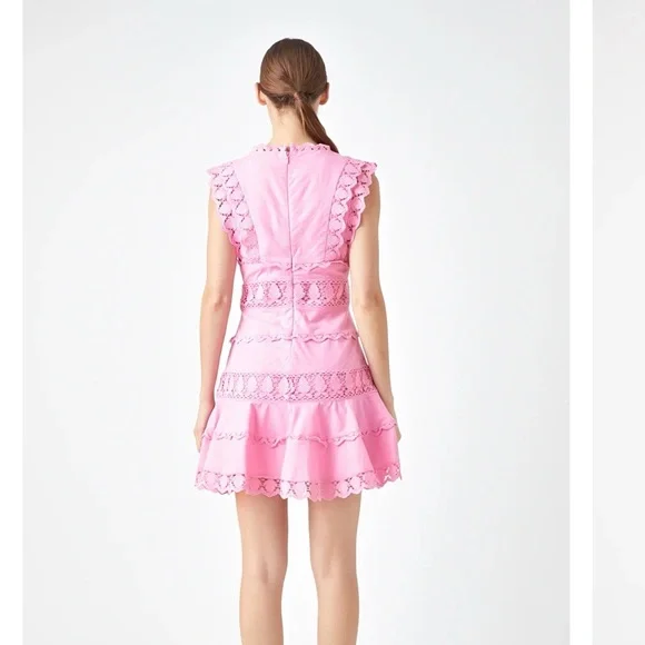 Endless Rose pink lace spring dress size small feminine cotton & linen lined - Picture 3 of 16